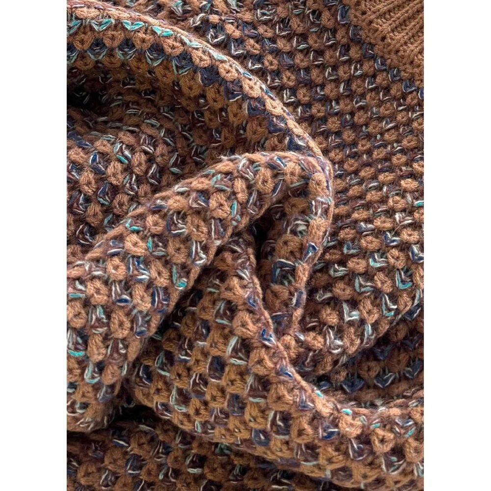 Women's Chunky Knit Sweater Mock Neck Long Sleeve Brown Cozy Casual Top - Picture 5 of 6
